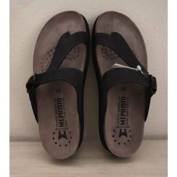 Mephisto Women's Sz 37 US 7 Black Nubuck Leather Helen Sandals - Picture 13 of 14